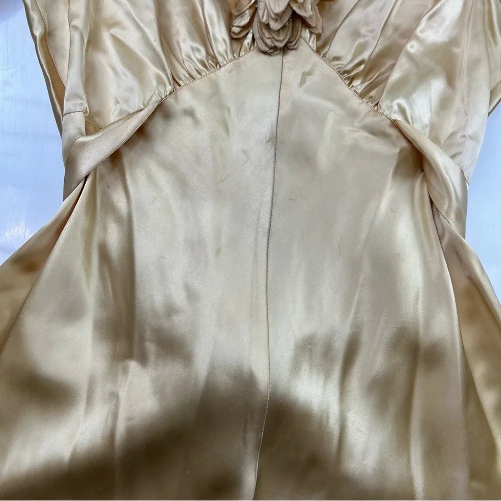 Vintage 90s 80s women’s yellow rose puff sleeve  mini dress M L76-27 - Picture 8 of 10